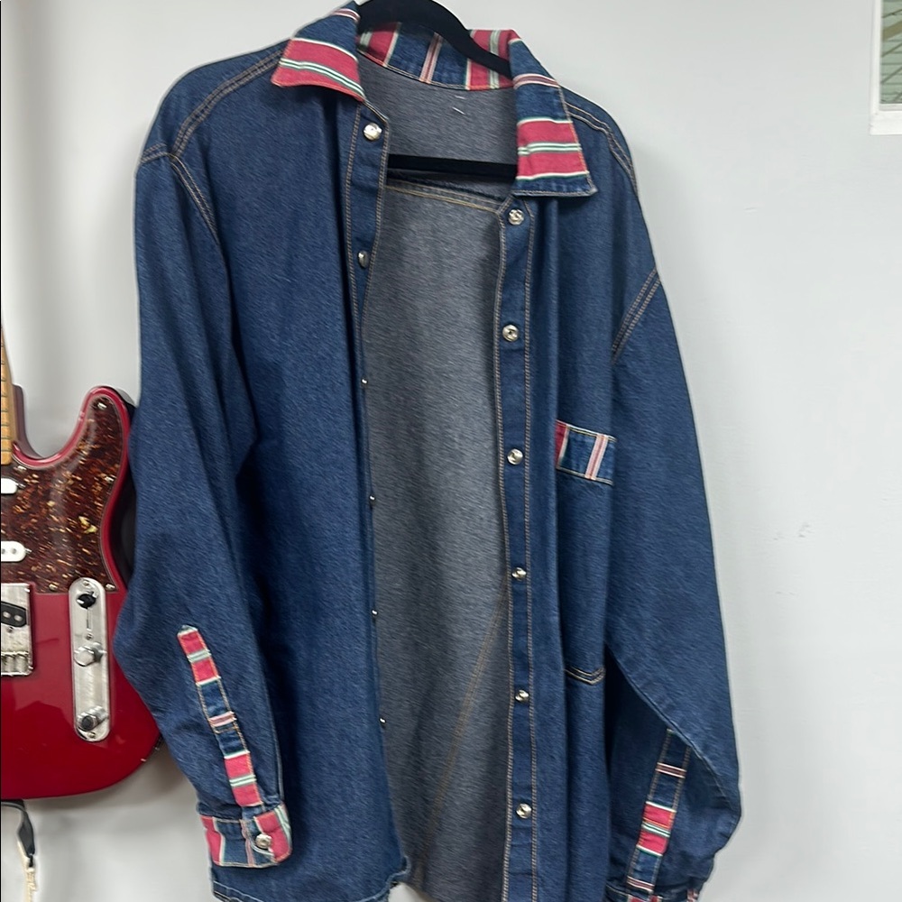 Men's Blue Denim Jacket with Red Accents (Painters Jacket) Vintage